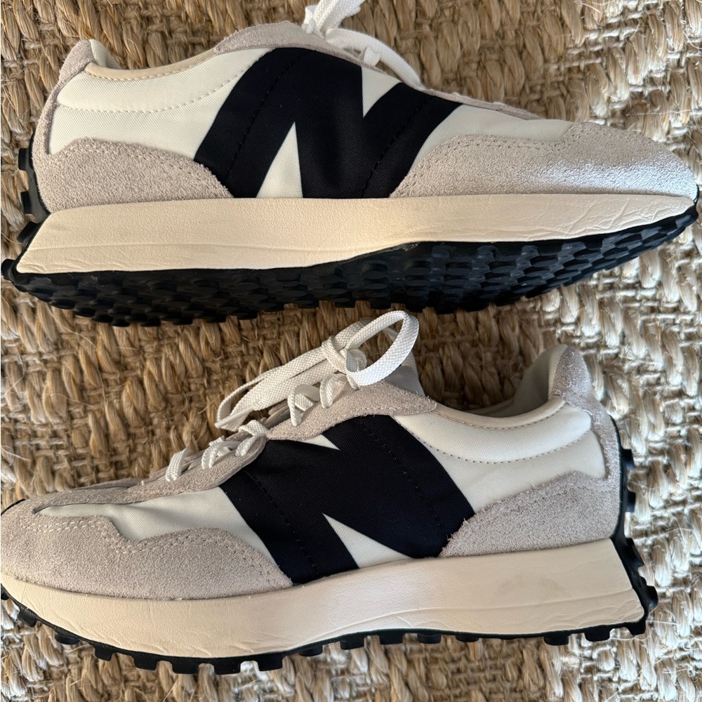 New Balance 327 , sea salt , white and black sneakers , size 8.5